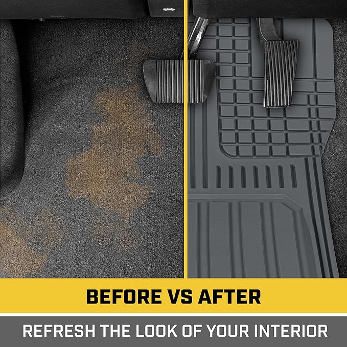 Cat® ToughLiner™ Gray Car Floor Mats - Heavy Duty Trim to Fit Floor Mats for Trucks - All-Weather Truck Accessories & Odorless Rubber Automotive Floor Mats - Car Mats & SUV Floor Liners for Car