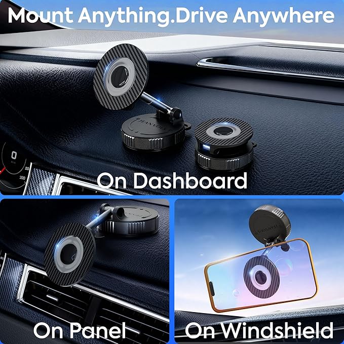 2026 Upgraded Vacuum Magnetic Phone Holder for Car, Premium Car Phone holder MagSafe, Universal 360° Dashboard Phone Holder with Strong Suction Grip, Carbon Fiber Style For Smartphones/Kitchen/Gym