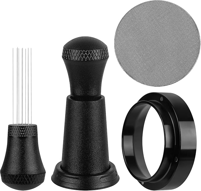 53mm Espresso Tool Set - WDT Distribution Tool, Dosing Funnel, Puck Screen & Stainless Steel Portafilter Ring Suitable for Home and Commercial Use