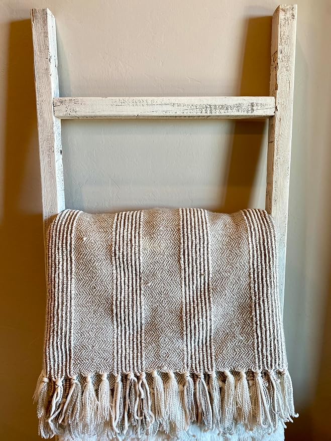 BARNWOODUSA Rustic Farmhouse Decorative Ladder - Our 6 ft Ladder can be Mounted Horizontally or Vertically and is Crafted from Upcycled Wood No Assembly Required White Wash
