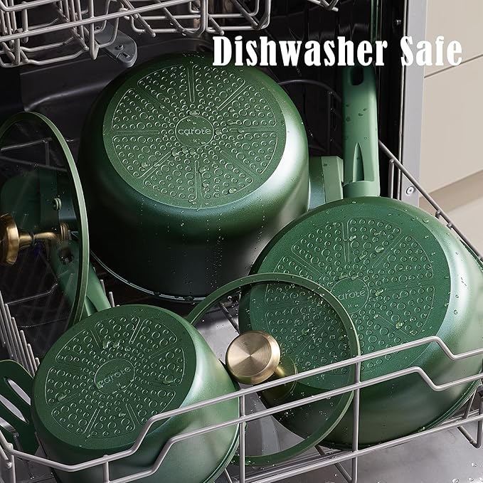 CAROTE Pots and Pans Set Non stick, 18pcs NonStick Kitchen Set Induction Cookware Non-toxic Cooking Set, Dishwasher/Oven Safe,Cookware Set,Green
