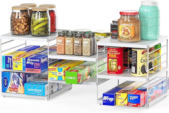 Simple Houseware Expendable Kitchen Counter Shelf Organizer, White, Plastic, 23.2" L x 9.8" W x 8.7" H