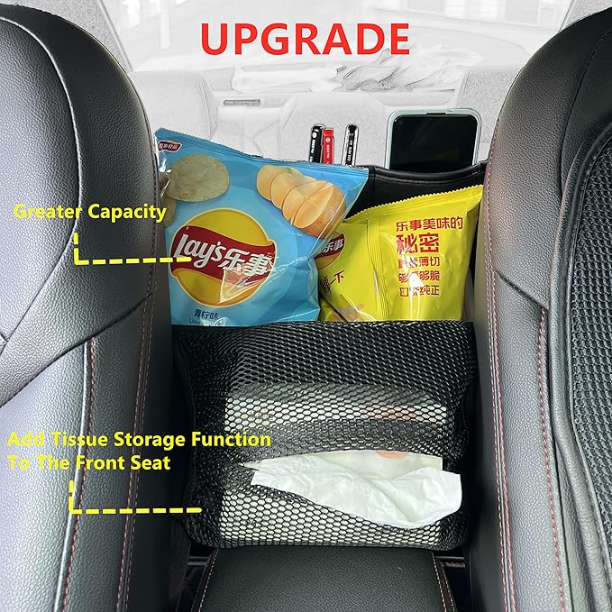 JEYODA Car Suede Seat Organizer High-capacity Seat Back Pouch Central Storage for Pickup SUVs Double-sided Tissue Storage Handbag Holder Car Accessories (Black)