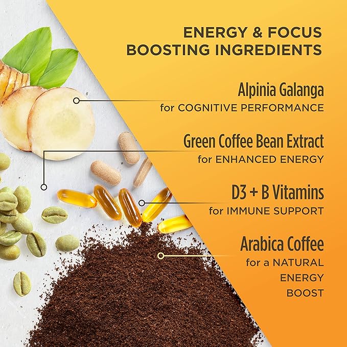 VitaCup Lightning Coffee Pods, for Memory & Focus w/ 2X Caffeine, Green Coffee Bean, B Vitamins, D3, Strong Dark Roast, Single Serve Pod Compatible with Keurig K-Cup Brewers,32 Ct