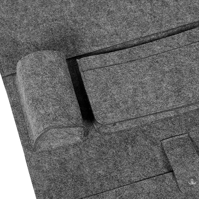 Car Backseat Hanging Storage Bag Felt Seat Organizer with Kick Protection Medium Gray Small Pouch for Vehicle Interior and Travel