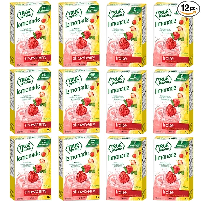 True Lemon Strawberry Lemonade 10ct (Pack of 12) - Drink Mix - No Artificial Sweeteners, Low Calorie - Powdered Drink Mixes & Flavors - Water Flavor Packets & Water Enhancer with Stevia