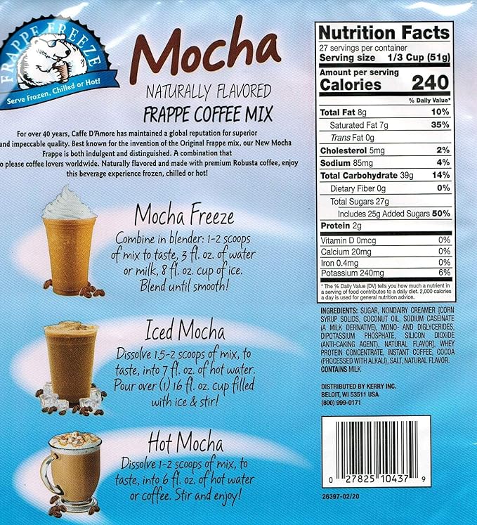DaVinci Gourmet Frappe Freeze Coffee Mix, Mocha, 3 Lb Bag, 27 Servings