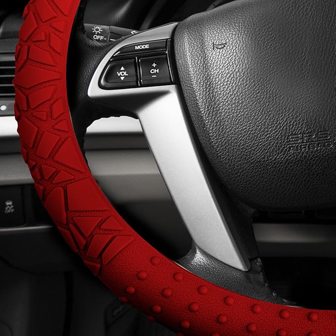 FH Group Burgundy Steering Wheel Cover (Silicone W. Nibs & Pattern Massaging grip Wheel Cover Color -Fit Most Cars, Suvs, Trucks & Vans)