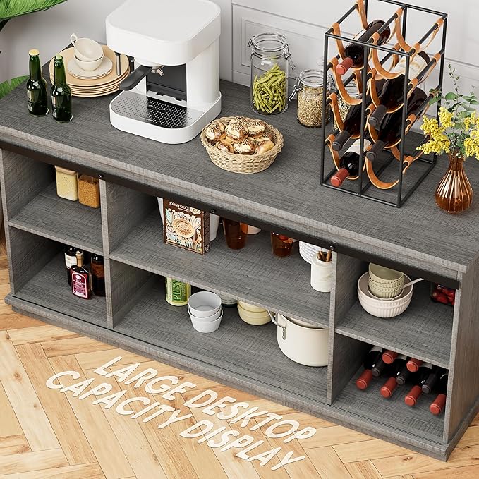 Shahoo Farmhouse Sideboard Buffet Cabinet, Coffee Bar Storage with Sliding Barn Doors, Shelf for Home Dining Room, Grey