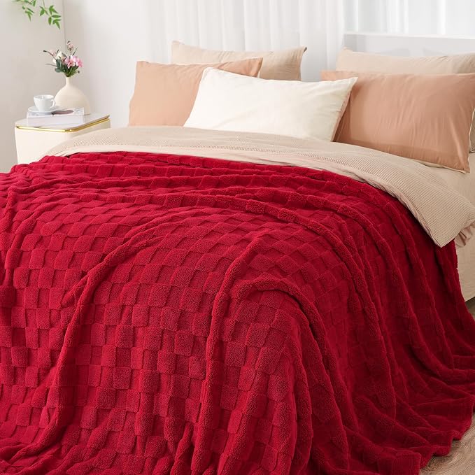 Zyrah Super Soft Throws for Couch Fleece Throw Blanket Lightweight Decorative Fuzzy Cozy Blankets for Sofa Chair Bed (B-Red, Twin(60"x80"))