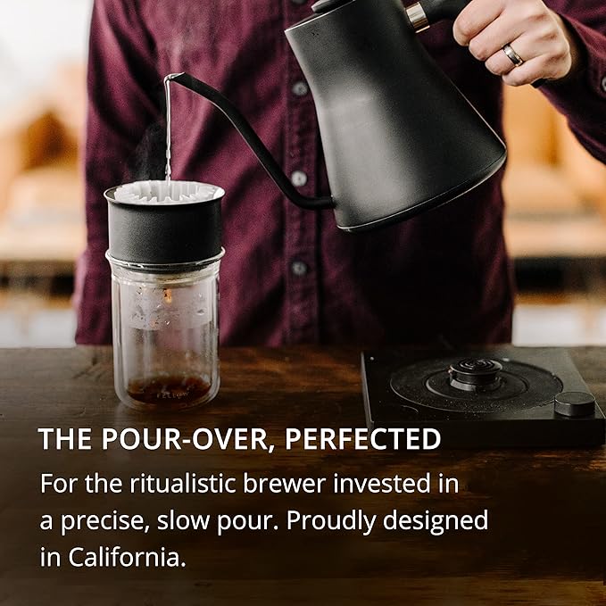 Fellow Stagg Pour-Over Dripper & Double Wall Glass Kit 10 oz [X], Stainless Steel, Includes 15 Coffee Brewing Papers