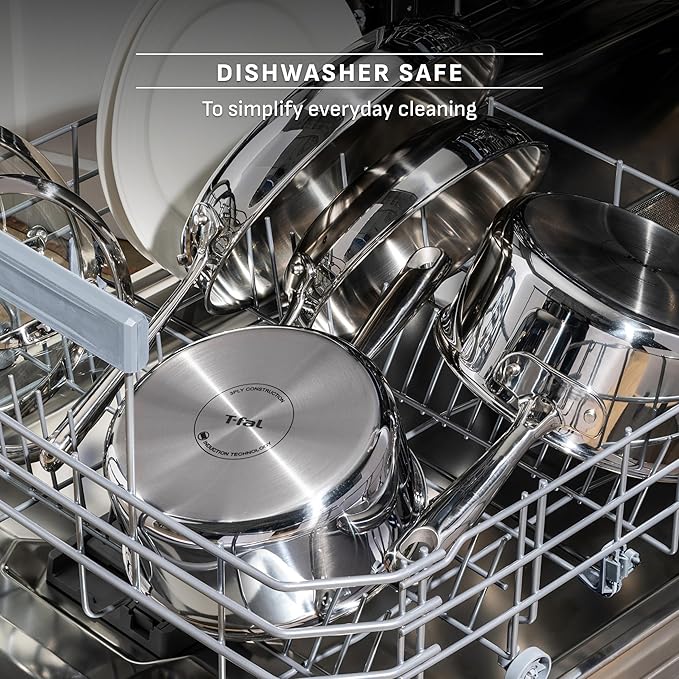 T-Fal Pro Tri-Ply Stainless Steel Sauce Pan with Lid, 2.3 Quart Saucepan with Lid, Induction Pot, Oven Safe 500F, Lid-350F, Fast & Even Heat, Professional Quality & Durability, Silver