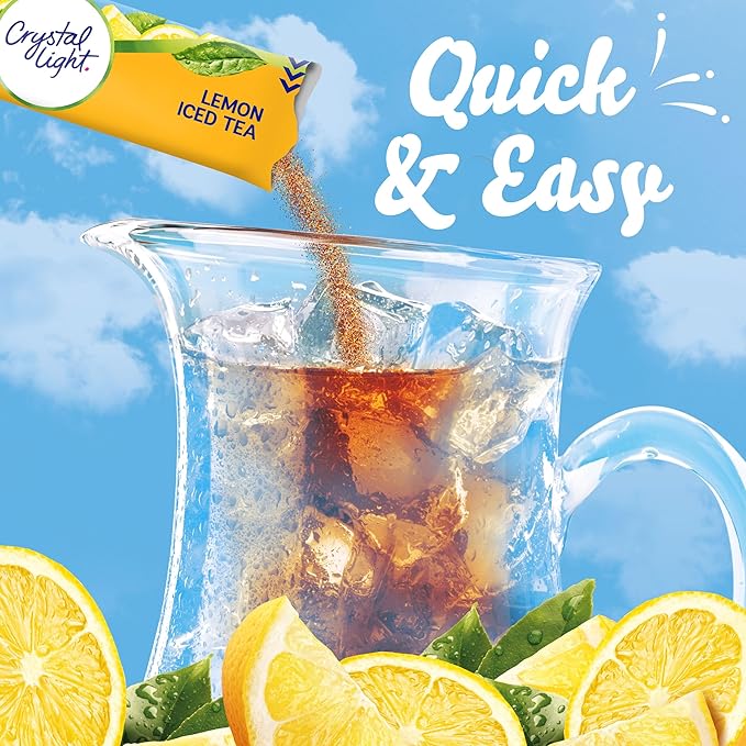 Crystal Light Drink Mix, 4 Pitcher Packets, for Flavorful Hydration and Shareable Refreshment, Naturally Flavored Lemon Iced Tea with other natural flavor, Made with Black Tea, 0.96 oz