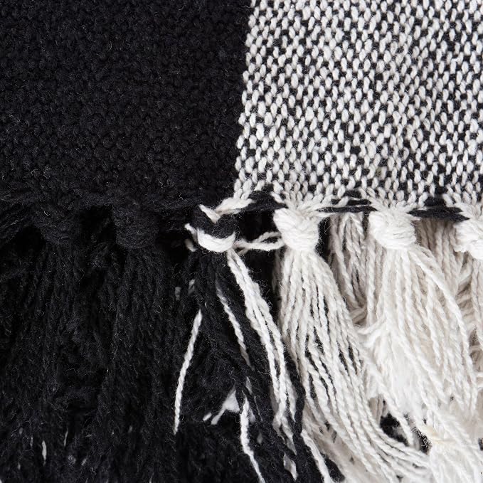 DII Buffalo Check Collection Rustic Farmhouse Throw Blanket with Tassles, 50x60, Black/White (Pack of 2)