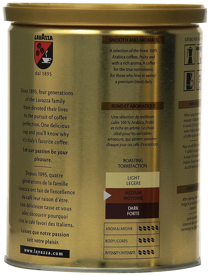 Lavazza Qualita Oro Ground Coffee, 8oz Cans (Pack Of 2)