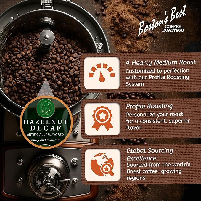 Boston’s Best Coffee - Hazelnut Decaf Gourmet Delicious Medium Roast Nutty Premium Ground Coffee, 11 oz. / 311 g Coffee Bag