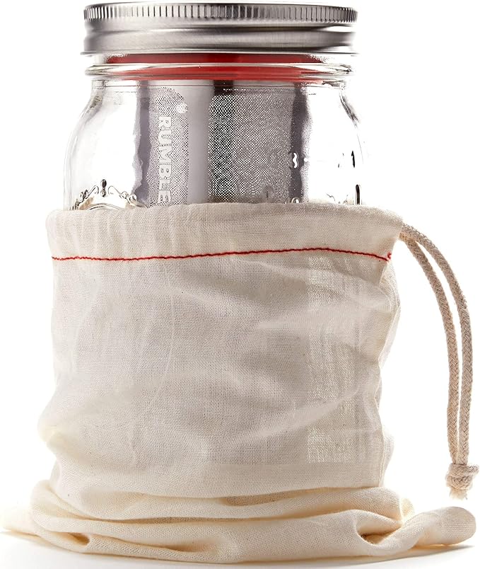 Rumble Jar - Next-Gen Cold Brew Coffee Maker for Mason Jars - 200 Micron Filter Is Ideal for Coarse Grounds & Stronger Coffee - Includes Filter + 32oz Mason Jar