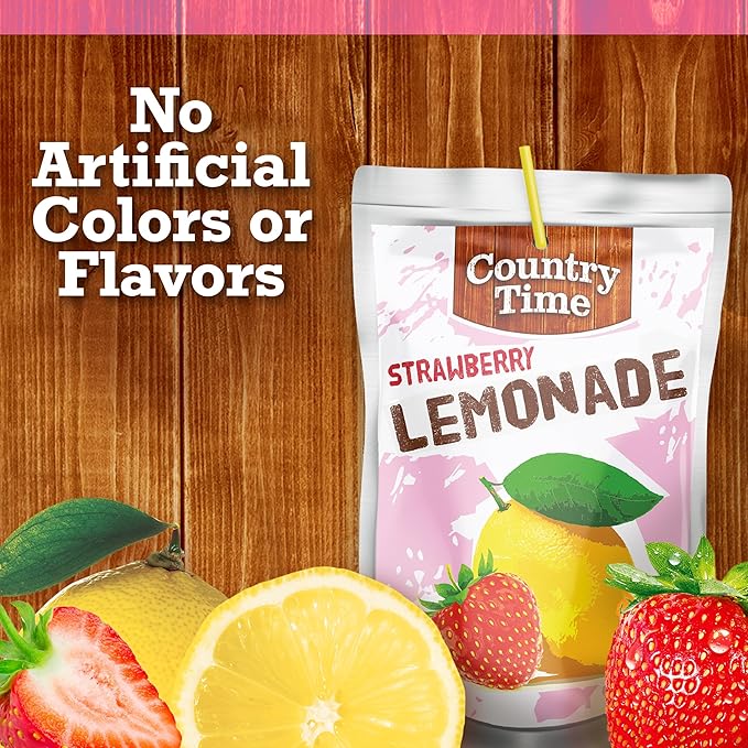 Country Time Strawberry Lemonade Ready to Drink Flavored Drink Pouches, 40 ct Pack, 4 Boxes of 10 Drink Pouches