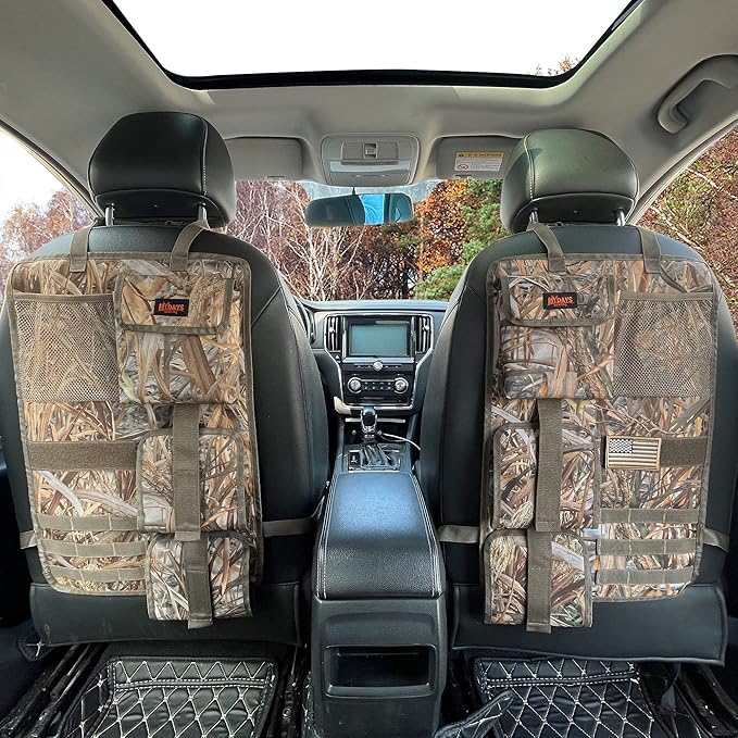 MYDAYS 2 Pack Tactical Seat Back & Front Seat Gun Organizer with Molle Panel Vehicle Gun Holders for Hunting Rifles & Shotguns (Camo)