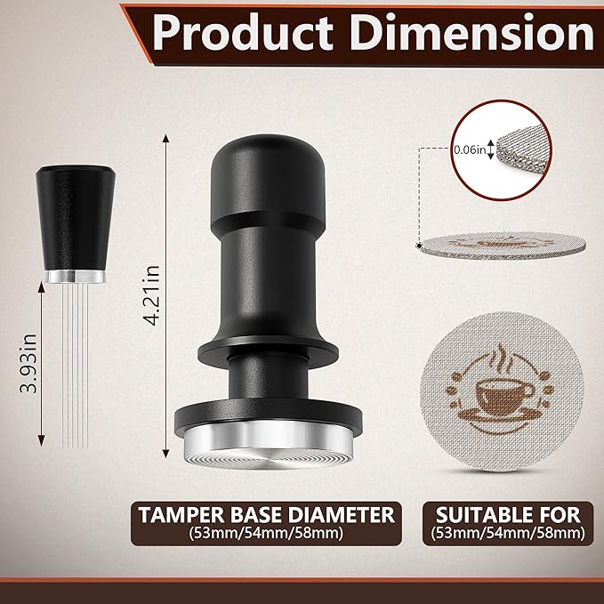 Espresso Tamper 53mm – Fits 54mm Breville Sage Portafilter – Compatible With Barista Express, Bambino Plus, Barista Pro, Infuser – Spring Loaded Calibrated Self Leveling Coffee Tamper Tool