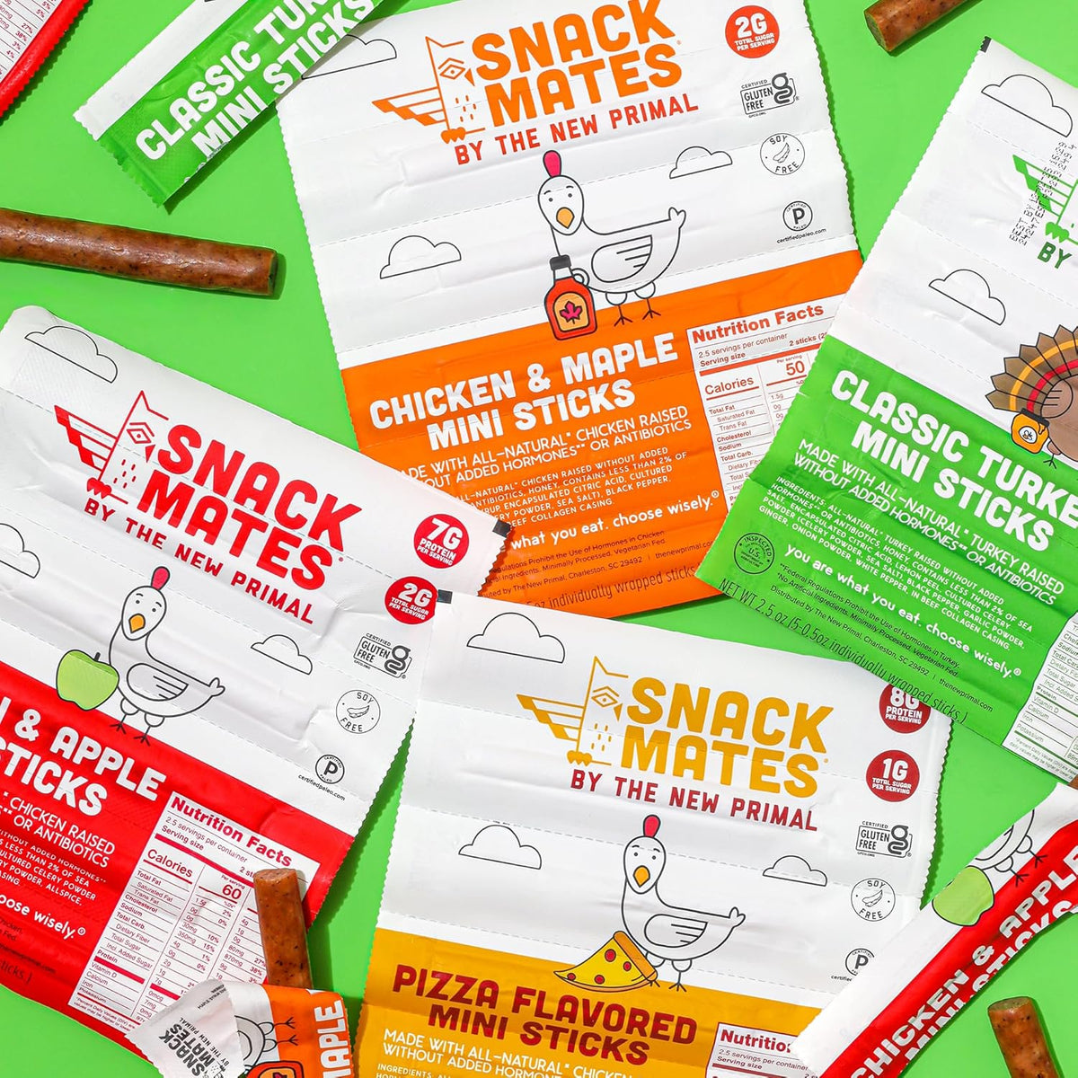 Snack Mates by The New Primal, Chicken & Maple Stick, All-Natural Chicken, High Protein and Low Sugar Kids Snack, Certified Paleo, Certified Gluten-Free, Lunchbox Friendly, 0.5 oz, Pack of 5