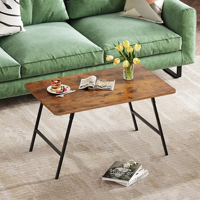 WLIVE Folding Coffee Table, Modern Portable Small Coffee Table with No Assembly Needed for Living Room, Home, Small Space, Rustic Brown