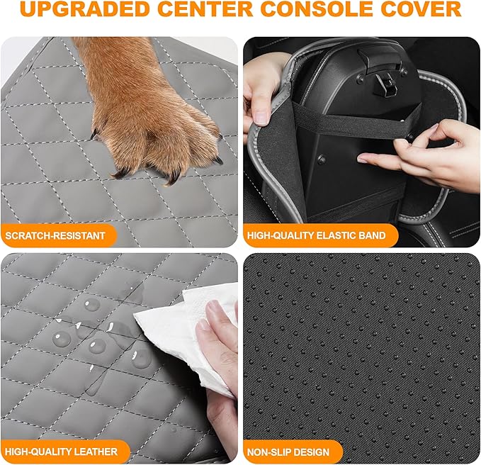 Car Center Console Cover Fit for Mazda CX-5 - Upgraded Faux Leather Armrest Cushion with 2 Storage Pockets - Waterproof & Durable Armrest Protector for Car (Gray & Whiteline)