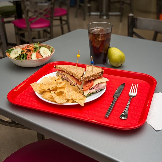 Carlisle FoodService Products Cafe Fast Food Cafeteria Tray with Patterned Surface for Cafeterias, Fast Food, And Dining Room, Plastic, 17.87 X 14 X 0.98 Inches, Red