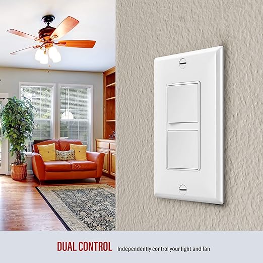 ENERLITES Double Paddle Rocker Decorator Switch, Gloss Finish, Clamp-Type Wiring, Copper Wires Only, Single Pole, Residential/Commercial Grade, 15A 120-277VAC, 62834-W-5PCS, White, 5 Pack