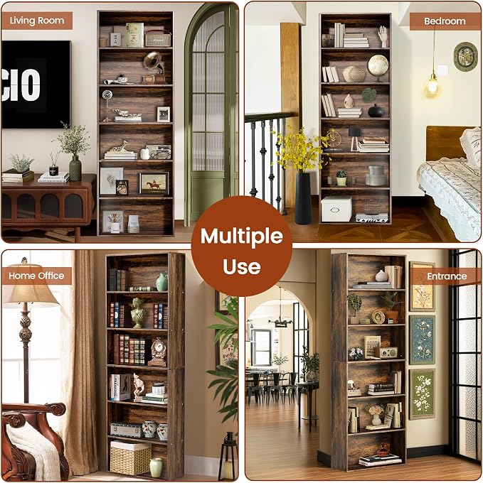 GRUSIGN 71" Tall 6-Tier Bookshelf, Large Open Display Bookcase with Ample Storage, Floor Standing Book Shelf for Living Room, Home Office, Bed Room, Brown