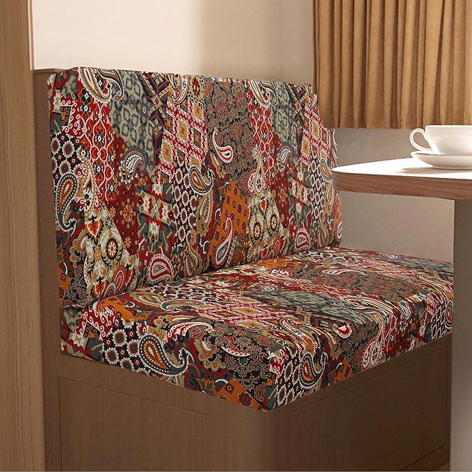 RV Dinette Cushion Covers, Stretch Table Seat Slipcovers, Replacement Washable Camper Couch Cushion Slipcovers for Bench Seats, RV Camper Car 1 Backrest Cover & 1 Bench Cover,Geometry 2