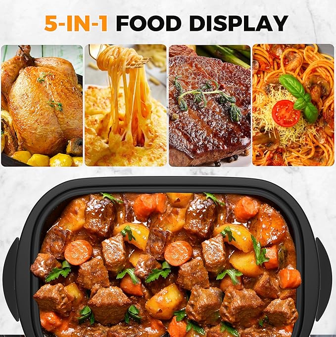 14 Quart Electric Roaster Oven, Turkey Roaster Oven with Self-Basting Lid, Stainless Steel Roaster Pan, Silver