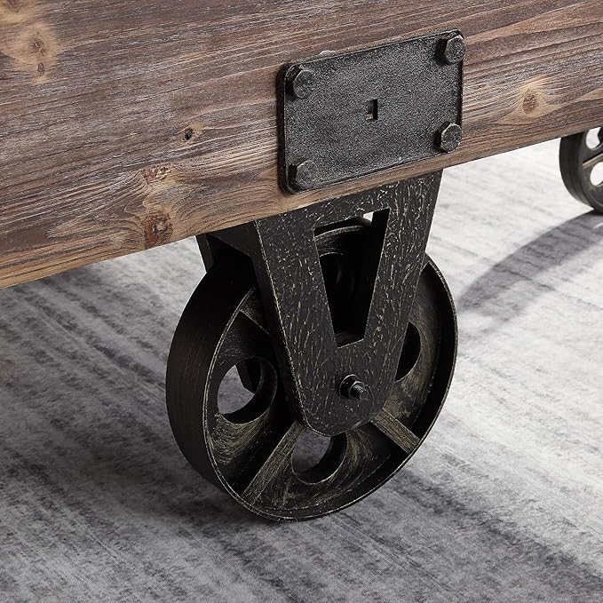 FirsTime & Co. Brown Factory Cart Coffee Table, Vintage Center Table with Wheels for Living Room, Rectangular, Wood, Farmhouse, 47.25 Inches, Rustic Espresso/Antique Black