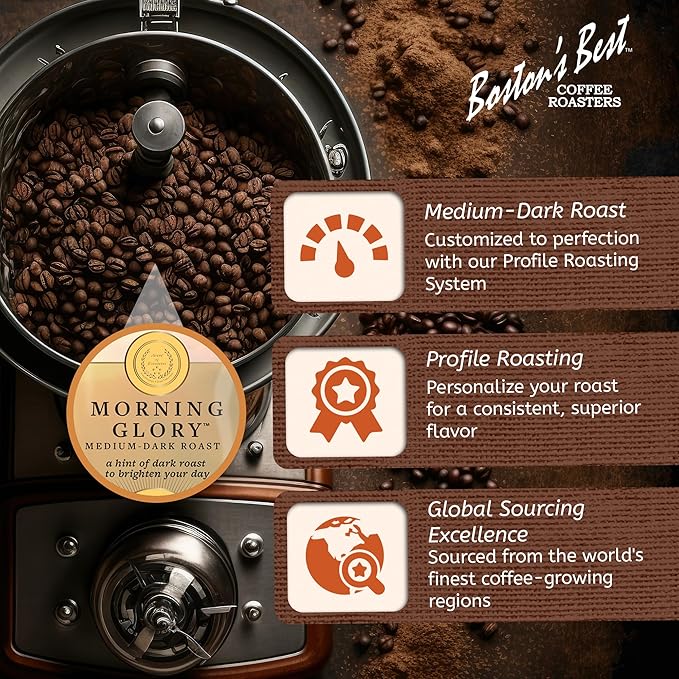 Boston’s Best Coffee - Morning Glory Blend, Delicious Medium Dark Roast Delicious Gourmet Premium Ground Coffee, 11 oz. / 311 g Bag