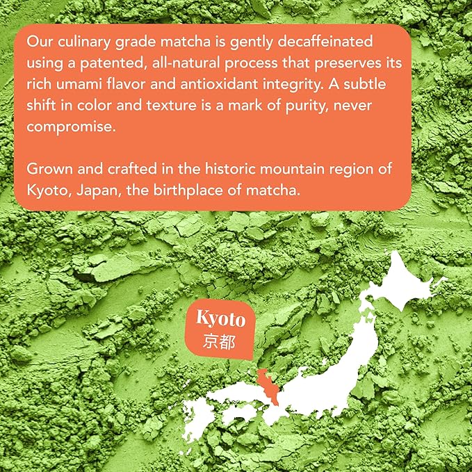 Caff Off Decaf Matcha Green Tea Powder From Japan - 1.06 oz / 30 g - Culinary Grade - Naturally Decaffeinated Using No Chemicals - Tested For Heavy Metals & Pestacides - First Harvest & Shade Grown Caffeine Free Matcha Powder