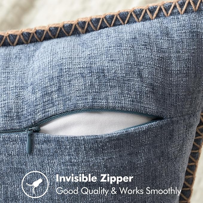 MIULEE Pack of 2 Lumbar Throw Pillow Covers 12x20 Inch Dark Grey Blue Farmhouse Decorative Pillow Covers with Stitched Edge Soft Chenille Solid Dyed Pillow Covers for Couch Sofa Bed Living Room