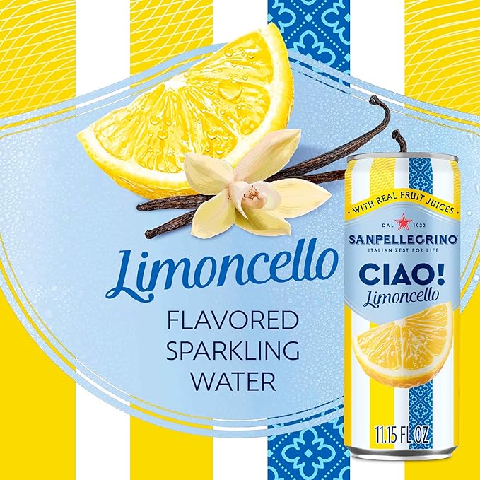 Sanpellegrino Ciao Limoncello Flavored Sparkling Water, Italian Sparkling Water, 24Pk