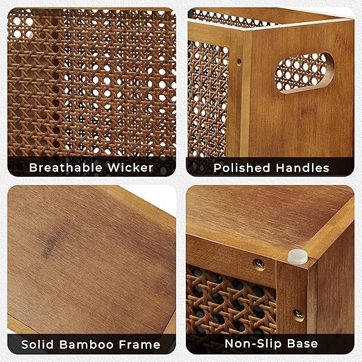 TIOPGHAD Small-Wicker-Waste-Basket-Trash-Can 3 Gallon/11.6 L Bamboo Mini Rattan Wastebasket Garbage Can Trashcan Wood Trash bin for Bathroom Office Living Room(Brown)
