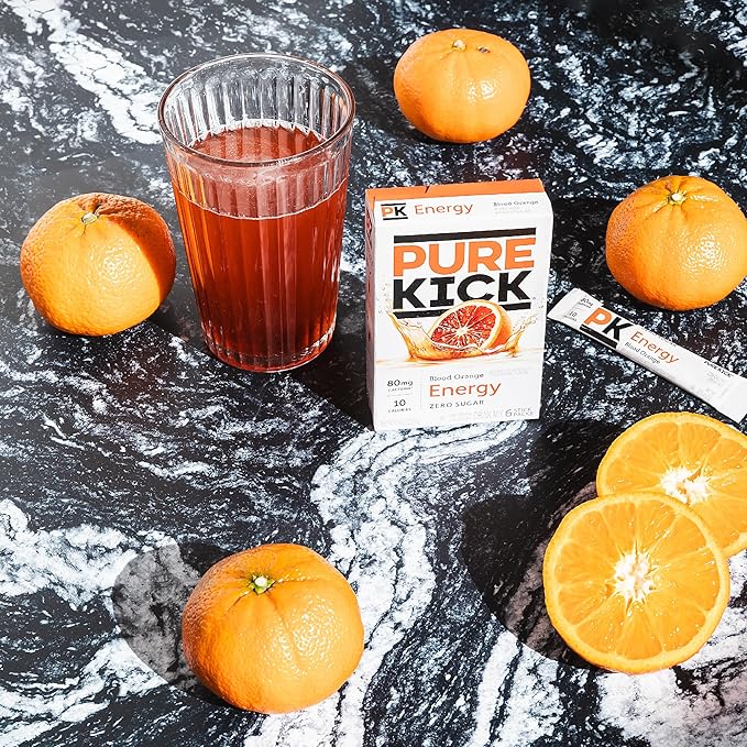 Pure Kick Energy Singles To Go Drink Mix, Blood Orange, Includes 12 Boxes with 6 Packets in each Box, 72 Total Packets
