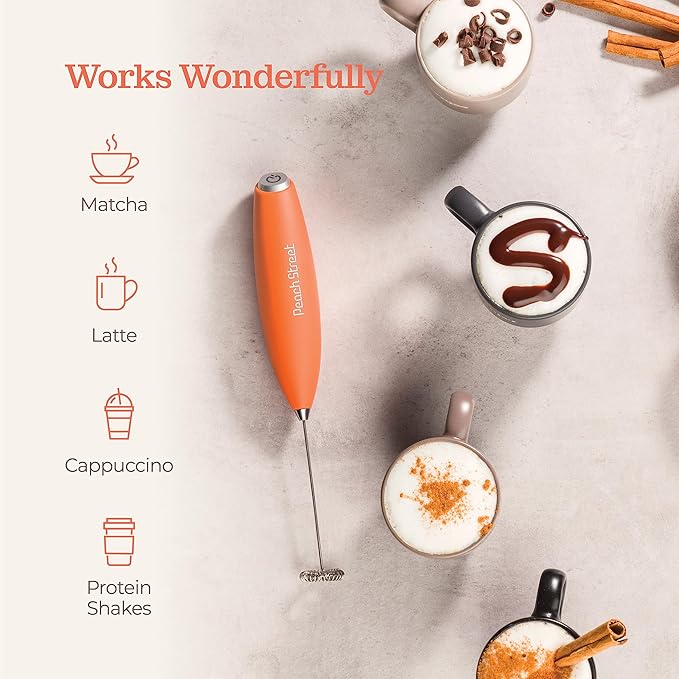 Powerful Handheld Milk Frother, Mini Milk Foamer, Battery Operated Stainless Steel Drink Mixer with Frother Stand