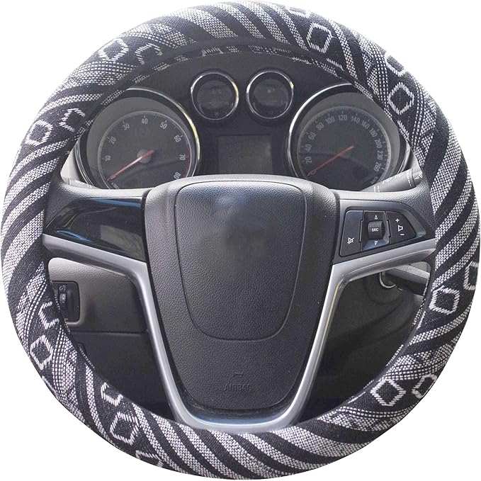 Large Ethnic Style Coarse Flax Cloth Automotive Steering Wheel Cover Anti Slip and Sweat Absorption Auto Car Wrap Cover (15.25''-16'' G)