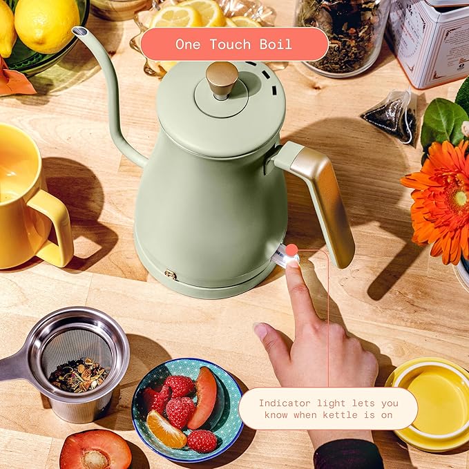 1-Liter Electric Gooseneck Kettle, 1200W Fast Heating Pour Over Coffee and Tea Kettle with Precise Spout (Sage Green)
