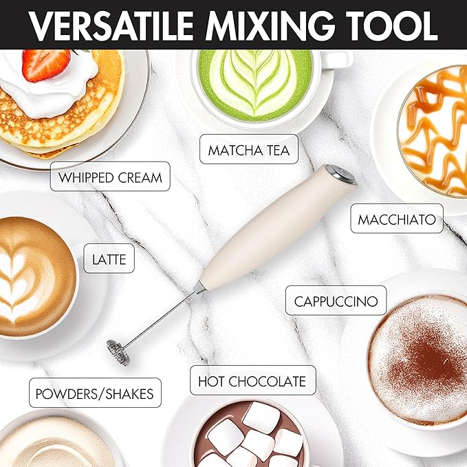 Primula Handheld Electric Milk Frother, Powerful Motored Whisk, Portable Battery-Powered Mini Drink Mixer for Latte, Cappuccino, Matcha & More, Cream