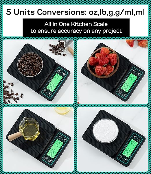 Coffee Gator Coffee Scale 0.1g Precision with Timer - 3kg Digital Scale ﻿Large LCD Weighing Kitchen Multifunctional for Pour Over, French Press, Espresso, Bean, Food, Drink