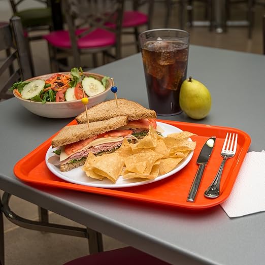 Carlisle FoodService Products CT101424 Cafe Standard Plastic Cafeteria/Fast Food Tray, NSF Certified, BPA Free, 14" Length x 10" Width, Orange (Pack of 24)