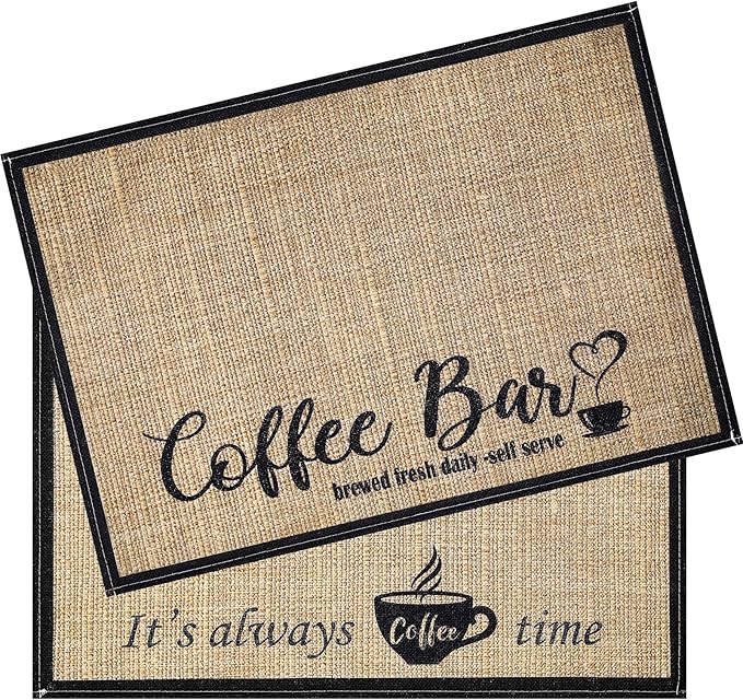 Cunhill 2 Pieces Coffee Bar Mat,Coffee Bar Accessories 20 x 14 Inch Coffee Bar Decoration Coffee Placemats for Coffee Machine, Coffee Bar, Countertops,Coffee Station Accessories(Coffee Time)
