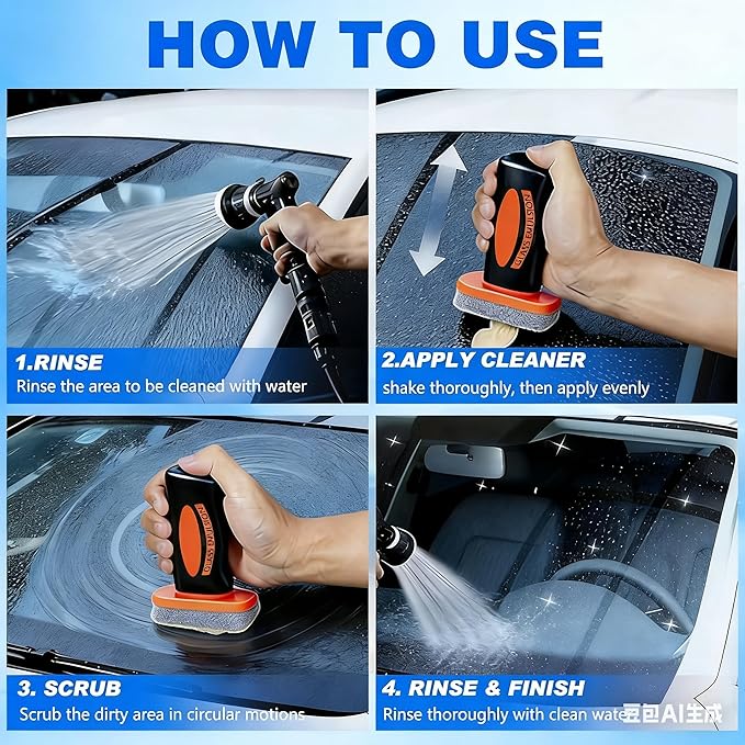 4 Packs Handheld Glass Oil-Film Remover, Car Glass Cleaner Oils Film Cleaning Brush, Q4 Glass Guard Windshield Cleaner & Oil Films Remover Emulsion Coating for Cars Window, Crystal Clear View