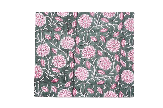 Generic 3.3 Gallon Cotton Hand Block Printed Paper Waste Basket |Small Decorative Trash Can for Housewarming Gifts in Living Room, Bedroom, Bathroom | Eco-Friendly, Plastic-Free (1, LIGHT PINK GREEN)