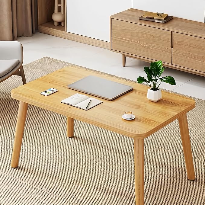 Square Coffee Table Low Table with 4 Solid Wood Sturdy Legs,Floor Table Desk for Sitting on The Floor,19.7"D x 31.5"W x 16"H Inches,Living Room/Toy room Furniture,Rental house Furniture(Natural)