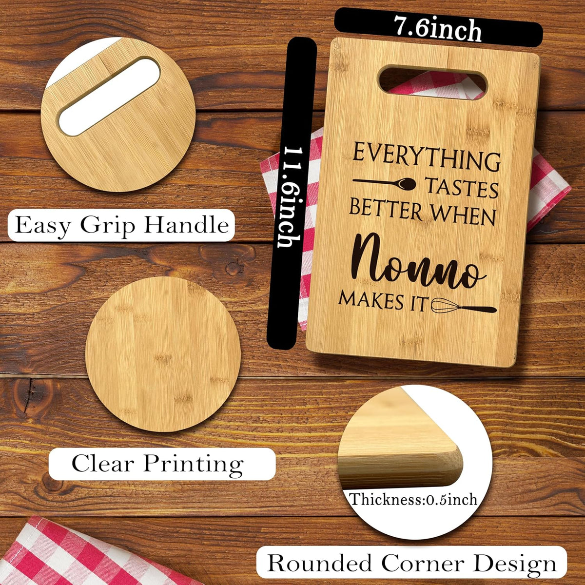 FONDCANYON Nonno Gifts, Everything Tastes Better When Nonno Makes It Gift Bamboo Cutting Board Kitchen Decor, Nonno Father’s Day Gifts Cutting Boards for Kitchen, Gift for Grandpa from Grandchildren